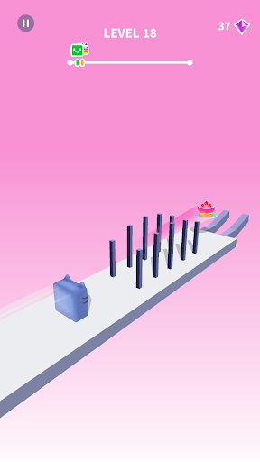 A colorful and dynamic scene from a puzzle game, showcasing various shapes navigating through obstacles, symbolizing adaptability and challenge.