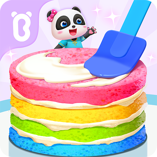 A joyful child engaged in a colorful virtual baking adventure, mixing ingredients with a smile, embodying the fun and educational spirit of the app.