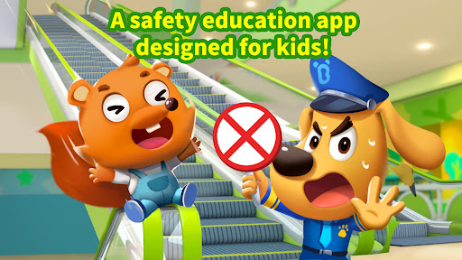 A joyful child engaging with the BabyBus app, learning important safety tips through colorful and interactive games.