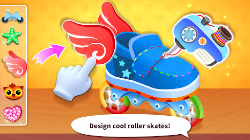 A joyful child engaged in creative play, designing colorful outfits in a virtual tailor shop, embodying the fun and educational essence of Baby Panda's Tailor.