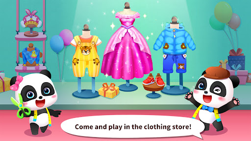 A joyful child engaged in creative play, designing colorful outfits in a virtual tailor shop, embodying the fun and educational essence of Baby Panda's Tailor.