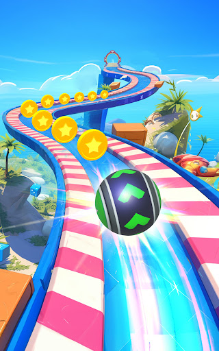 A thrilling and adventurous scene of a ball balancing on a narrow path, symbolizing the challenge and excitement of the Rolling Ball Game.