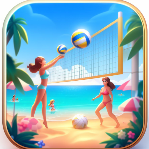 A thrilling slow-motion volleyball game on a mobile device, capturing the excitement and strategic gameplay of Twin Volley.