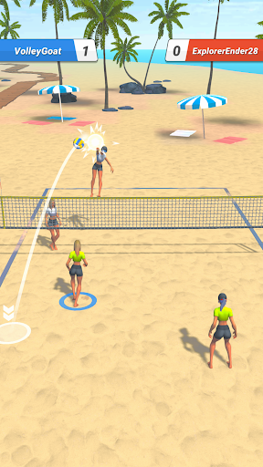 A thrilling slow-motion volleyball game on a mobile device, capturing the excitement and strategic gameplay of Twin Volley.