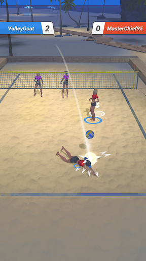 A thrilling slow-motion volleyball game on a mobile device, capturing the excitement and strategic gameplay of Twin Volley.