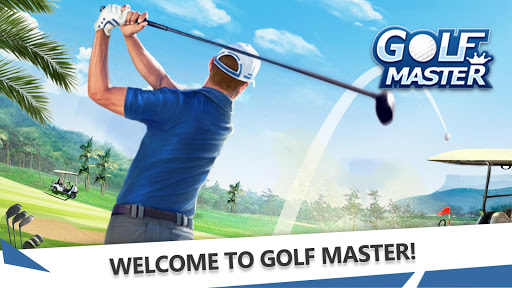 A golfer triumphantly raising a club on a sunny, picturesque golf course, symbolizing the joy and excitement of playing Golf Master 3D.