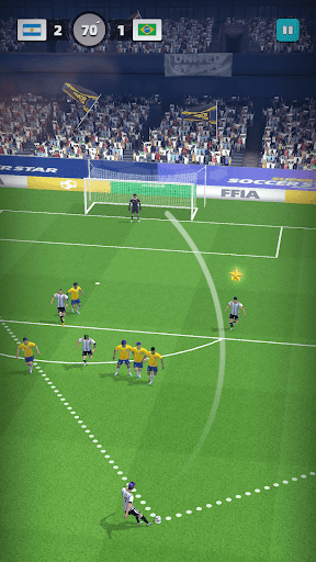 An exhilarating soccer match in a mobile game, capturing the spirit of competition and the thrill of victory.