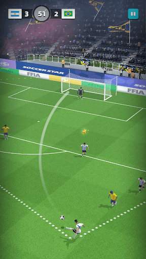 An exhilarating soccer match in a mobile game, capturing the spirit of competition and the thrill of victory.