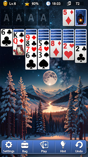 An engaging and calming game of Solitaire, representing the blend of strategy and relaxation, inviting players to immerse in a classic card adventure.