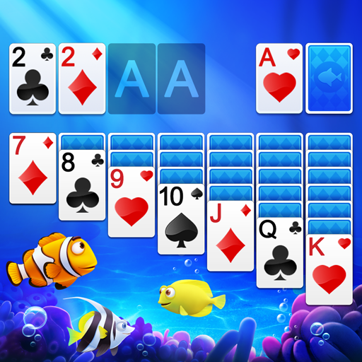 A calming underwater scene filled with vibrant marine life, representing the soothing and engaging experience of playing Solitaire Klondike Patience Ocean Aquarium.