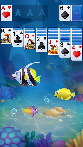 A calming underwater scene filled with vibrant marine life, representing the soothing and engaging experience of playing Solitaire Klondike Patience Ocean Aquarium.