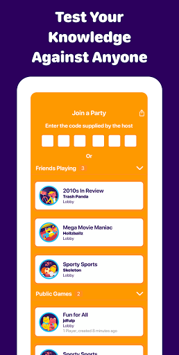 A lively group of friends gathered around a table, laughing and engaging in a fun trivia game, reflecting the joy and camaraderie inspired by the Sporcle Party App.