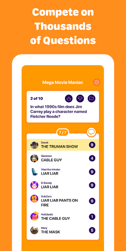 A lively group of friends gathered around a table, laughing and engaging in a fun trivia game, reflecting the joy and camaraderie inspired by the Sporcle Party App.