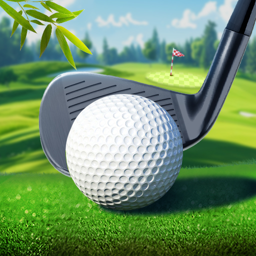 A breathtaking virtual golf course, bathed in the golden glow of a sunset, representing the thrill and serenity of the game.