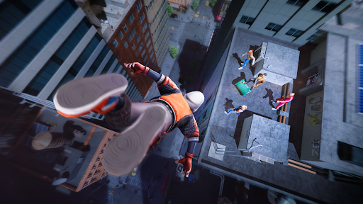 A superhero swinging across a vibrant city skyline, embodying adventure and heroism.