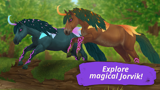 A joyful player riding a majestic horse through an enchanting, lush landscape, capturing the essence of adventure and exploration in a magical world.