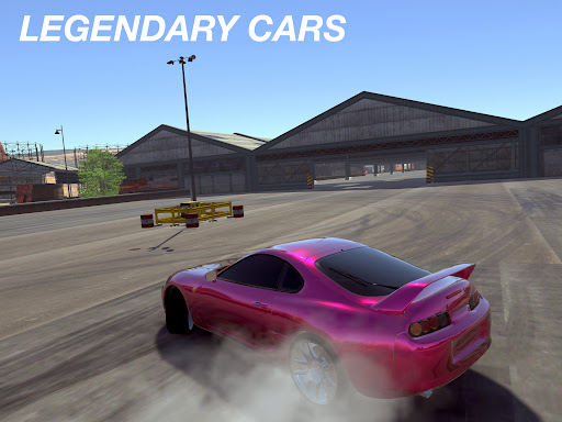 A thrilling race car drifting around a sharp corner with screeching tires, symbolizing the adrenaline and excitement of the Drift Hunters mobile game.