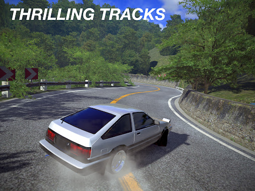 A thrilling race car drifting around a sharp corner with screeching tires, symbolizing the adrenaline and excitement of the Drift Hunters mobile game.