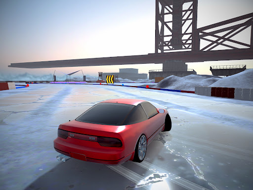 A thrilling race car drifting around a sharp corner with screeching tires, symbolizing the adrenaline and excitement of the Drift Hunters mobile game.