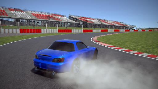 A thrilling race car drifting around a sharp corner with screeching tires, symbolizing the adrenaline and excitement of the Drift Hunters mobile game.