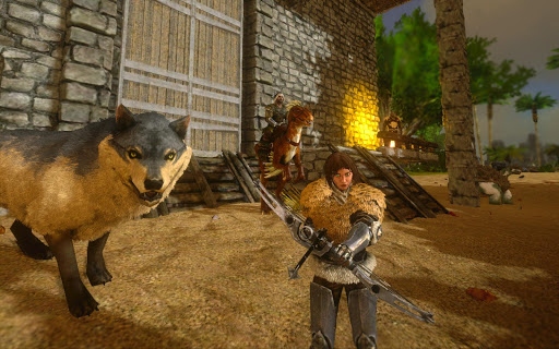 A thrilling image showing a player in ARK: Survival Evolved Mobile, surrounded by dinosaurs, evoking adventure and survival.