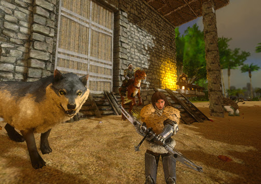 A thrilling image showing a player in ARK: Survival Evolved Mobile, surrounded by dinosaurs, evoking adventure and survival.