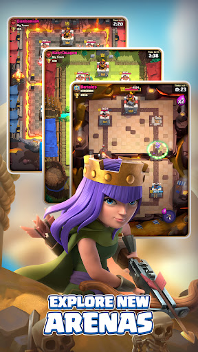 An epic clash between colorful cards in a vibrant arena, symbolizing strategy and excitement in mobile gaming.