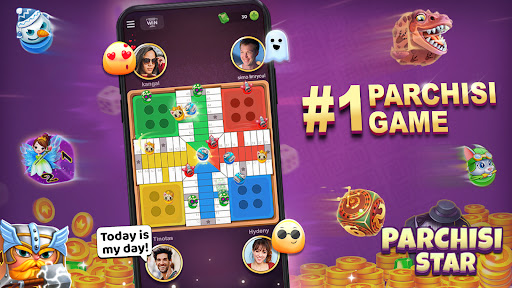 A vibrant and engaging depiction of players enjoying a classic board game experience on their mobile devices, capturing the excitement and nostalgia of Parchisi.