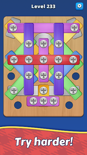 A vibrant and engaging puzzle game interface, showcasing bolts and screws, inviting users to challenge their problem-solving skills.