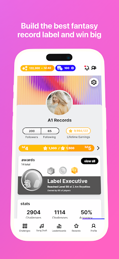 A vibrant and engaging representation of the FanLabel Music App, capturing the excitement and thrill of managing your own fantasy record label and competing in music challenges.