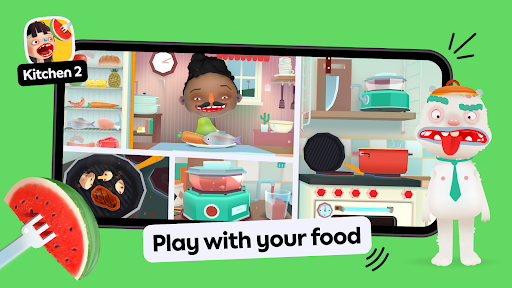 A vibrant, imaginative scene of a virtual kitchen where ingredients come alive, sparking joy and creativity in young chefs.