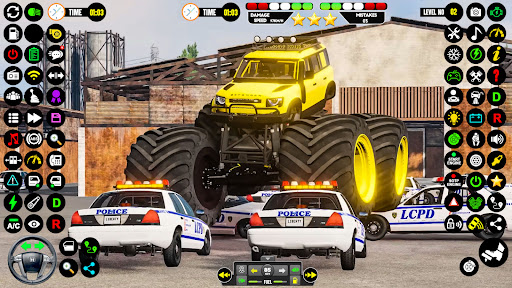 An adrenaline-fueled monster truck soaring over a ramp, capturing the thrill and excitement of stunt racing.