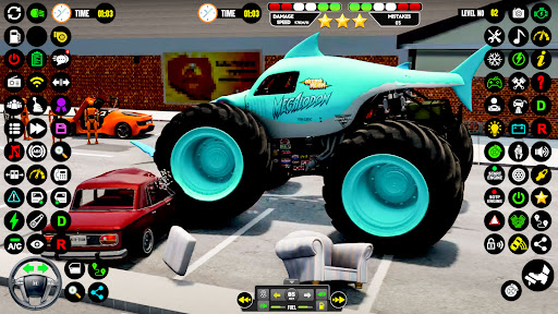 An adrenaline-fueled monster truck soaring over a ramp, capturing the thrill and excitement of stunt racing.