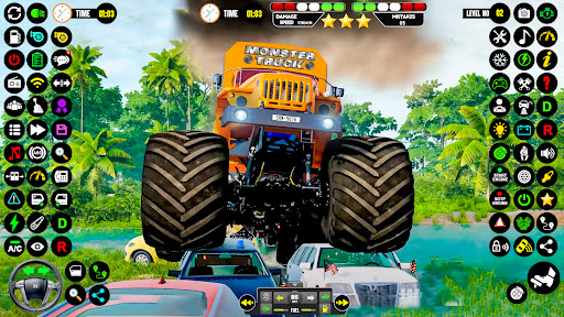 An adrenaline-fueled monster truck soaring over a ramp, capturing the thrill and excitement of stunt racing.