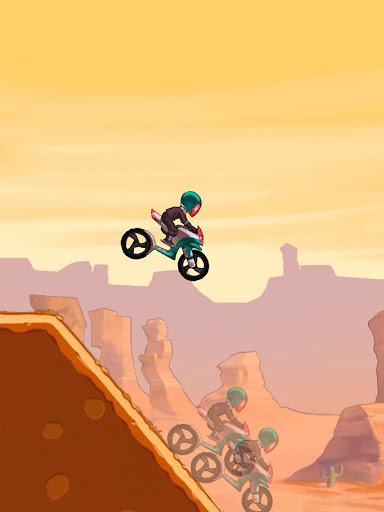 A thrilling moment of a biker mid-air, racing against time on a challenging track, encapsulating the adrenaline and excitement of Bike Race Free.