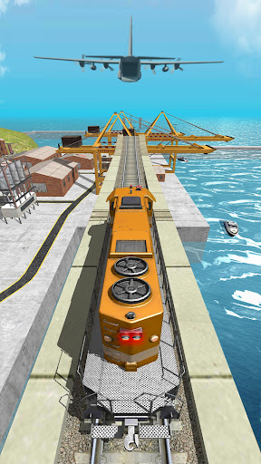 A thrilling and adventurous scene of a train soaring through the air off a ramp, capturing the excitement and daring nature of the Train Ramp Jumping Game.