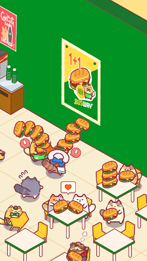 A playful scene of cats joyfully managing a bustling snack bar, evoking feelings of happiness and creativity.