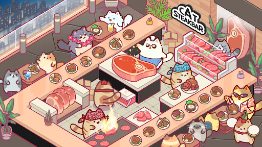 A playful scene of cats joyfully managing a bustling snack bar, evoking feelings of happiness and creativity.