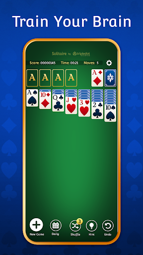 A nostalgic, joyful scene of a person playing Solitaire on their smartphone, evoking the classic essence of card games.