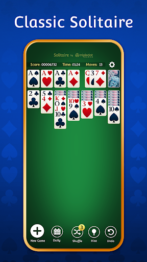 A nostalgic, joyful scene of a person playing Solitaire on their smartphone, evoking the classic essence of card games.