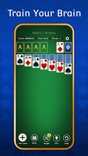 A nostalgic, joyful scene of a person playing Solitaire on their smartphone, evoking the classic essence of card games.