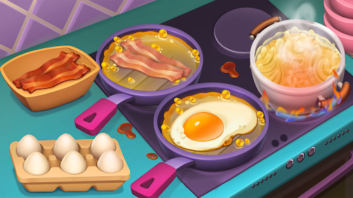 A vibrant and bustling kitchen filled with colorful dishes, symbolizing the excitement and challenge of mastering culinary skills in a mobile game.