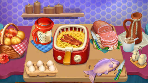 A vibrant and bustling kitchen filled with colorful dishes, symbolizing the excitement and challenge of mastering culinary skills in a mobile game.