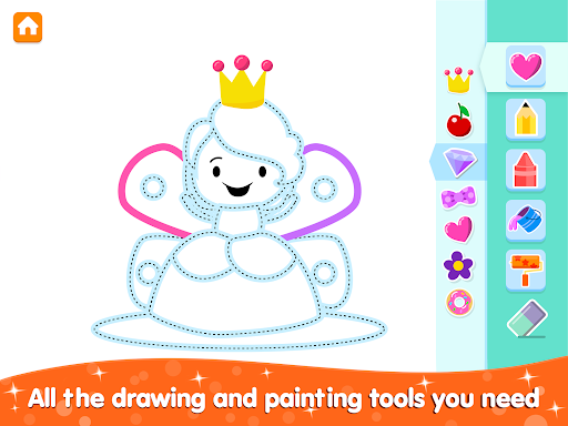 A vibrant and colorful representation of a young girl creatively engaging with a coloring app, illustrating joy and imagination.