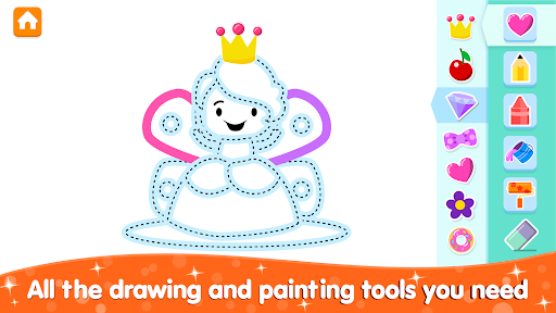 A vibrant and colorful representation of a young girl creatively engaging with a coloring app, illustrating joy and imagination.