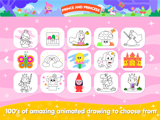 A vibrant and colorful representation of a young girl creatively engaging with a coloring app, illustrating joy and imagination.