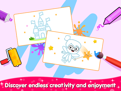 A vibrant and colorful representation of a young girl creatively engaging with a coloring app, illustrating joy and imagination.