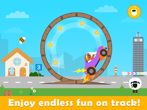 A vibrant and colorful illustration of children joyfully playing with cars, symbolizing fun and educational learning.