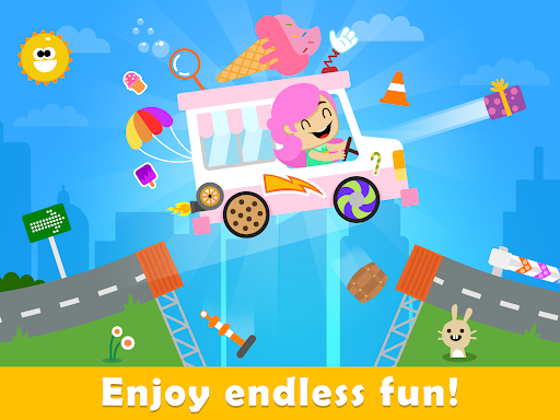 A vibrant and colorful illustration of children joyfully playing with cars, symbolizing fun and educational learning.