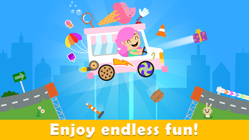 A vibrant and colorful illustration of children joyfully playing with cars, symbolizing fun and educational learning.